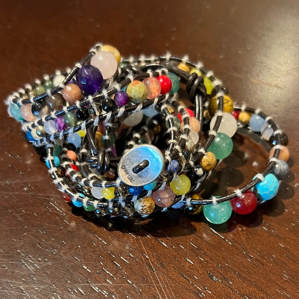 Semi Precious Stone & Leather Wrap Bracelet